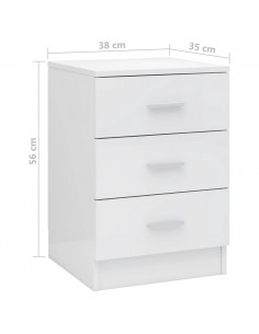 Comodino Bianco Lucido 38x35x56 cm in Legno Multistrato