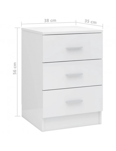 Comodino Bianco Lucido 38x35x56 cm in Legno Multistrato