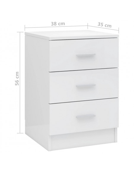Comodino Bianco Lucido 38x35x56 cm in Legno Multistrato