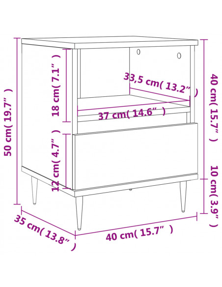 Comodino Bianco Lucido 40x35x50 cm in Legno Multistrato