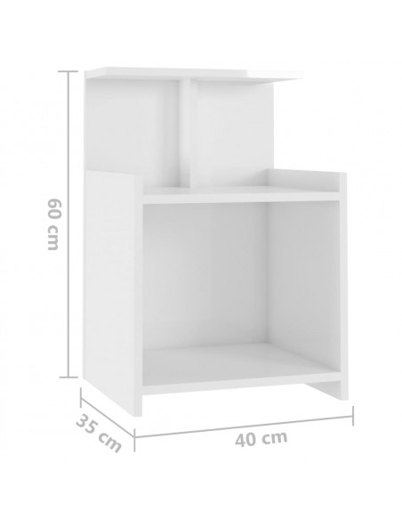 Comodino Bianco Lucido 40x35x60 cm in Legno Multistrato