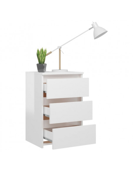 Comodino Bianco Lucido 40x35x62,5 cm in Legno Multistrato