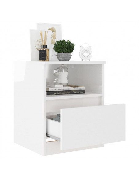 Comodino Bianco Lucido 40x40x50 cm in Legno Multistrato
