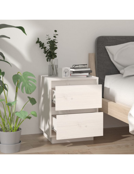 Comodino Bianco 40x35x50 cm in Legno Massello di Pino