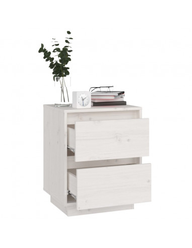 Comodino Bianco 40x35x50 cm in Legno Massello di Pino