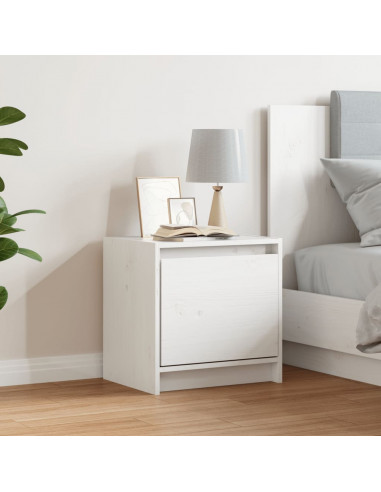 Comodino Bianco 40x30,5x40 cm in Legno Massello di Pino