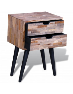 Comodino con 2 Cassetti in Legno di Recupero di Teak