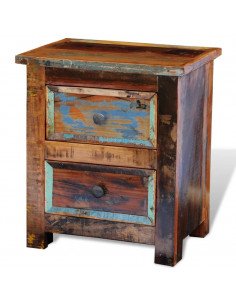 Comodino con 2 Cassetti in Legno Massello di Recupero