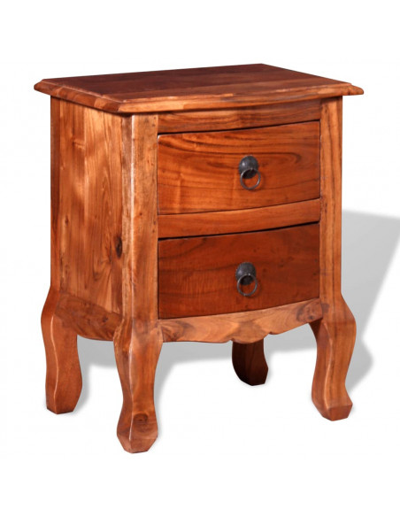 Comodino con Cassetti in Legno Massello di Acacia