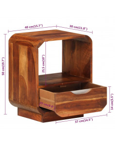 Comodino con Cassetto in Legno Massello di Sheesham 40x30x50 cm