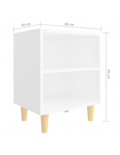 Comodino con Gambe in Legno Massello Bianco 40x30x50 cm