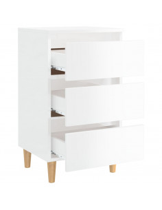 Comodino con Gambe in Legno Massello Bianco Lucido 40x35x69 cm