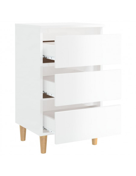 Comodino con Gambe in Legno Massello Bianco Lucido 40x35x69 cm