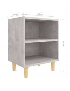 Comodino con Gambe in Legno Massello Grigio Cemento 40x30x50 cm