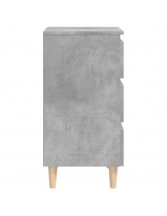 Comodino con Gambe in Legno Massello Grigio Cemento 40x35x69 cm