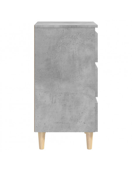 Comodino con Gambe in Legno Massello Grigio Cemento 40x35x69 cm
