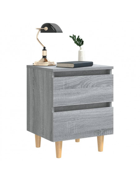 Comodino con Gambe in Legno Massello Grigio Sonoma 40x30x50 cm