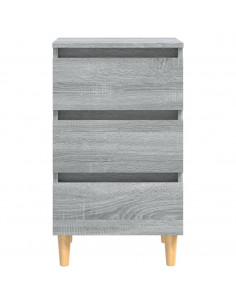 Comodino con Gambe in Legno Massello Grigio Sonoma 40x35x69 cm
