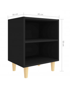 Comodino con Gambe in Legno Massello Nero 40x30x50 cm