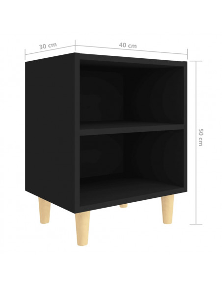 Comodino con Gambe in Legno Massello Nero 40x30x50 cm