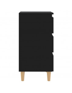 Comodino con Gambe in Legno Massello Nero 40x35x69 cm