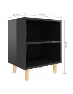 Comodino con Gambe in Legno Massello Nero Lucido 40x30x50 cm
