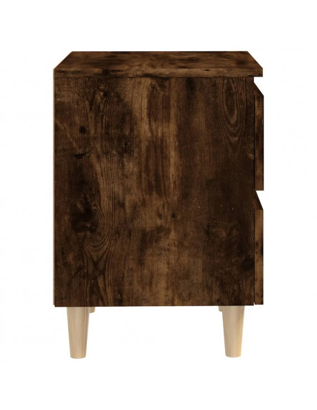 Comodino con Gambe in Legno Massello Rovere Fumo 40x35x50 cm