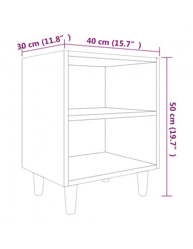 Comodino con Gambe in Legno Massello Rovere Fumo 40x35x50cm