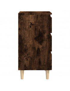 Comodino con Gambe in Legno Massello Rovere Fumo 40x35x69 cm