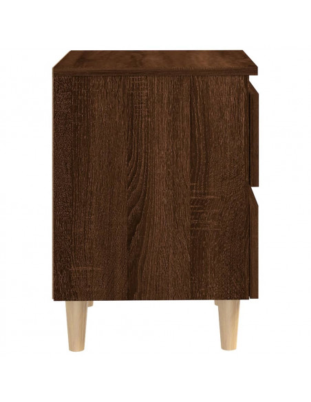 Comodino con Gambe in Legno Massello Rovere Marrone 40x35x50cm
