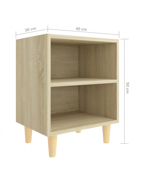 Comodino con Gambe in Legno Massello Rovere Sonoma 40x30x50cm