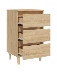 Comodino con Gambe in Legno Massello Rovere Sonoma 40x35x69 cm