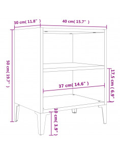 Comodino con Gambe in Metallo Bianco 40x30x50 cm