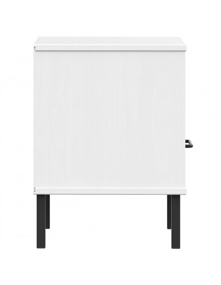 Comodino con Gambe in Metallo Bianco Legno Massello Pino OSLO
