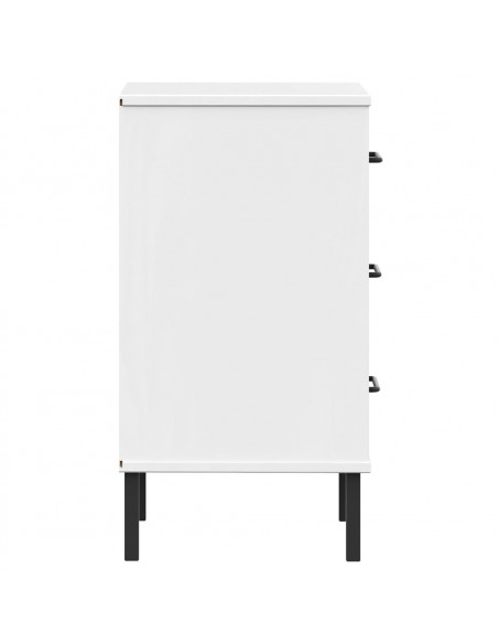 Comodino con Gambe in Metallo Bianco Legno Massello Pino OSLO