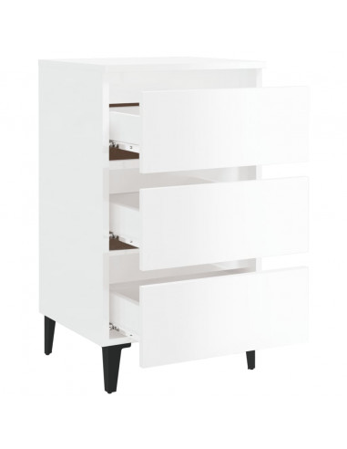 Comodino con Gambe in Metallo Bianco Lucido 40x35x69 cm