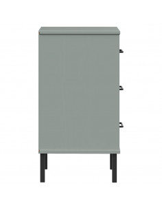 Comodino con Gambe in Metallo Grigio Legno Massello Pino OSLO