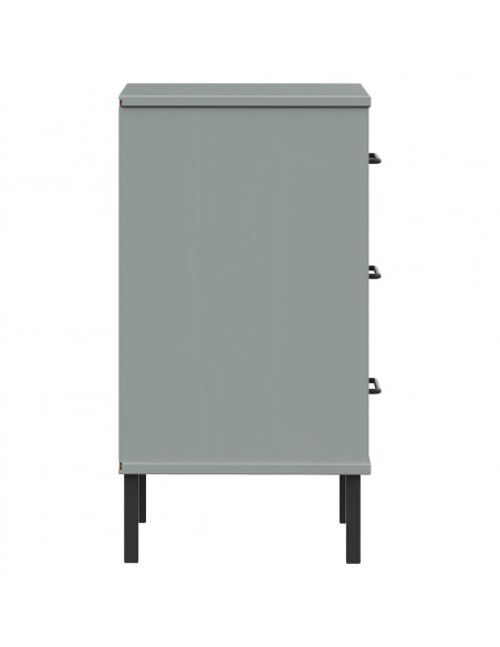 Comodino con Gambe in Metallo Grigio Legno Massello Pino OSLO