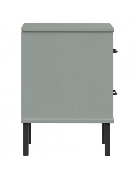 Comodino con Gambe in Metallo Grigio Legno Massello Pino OSLO