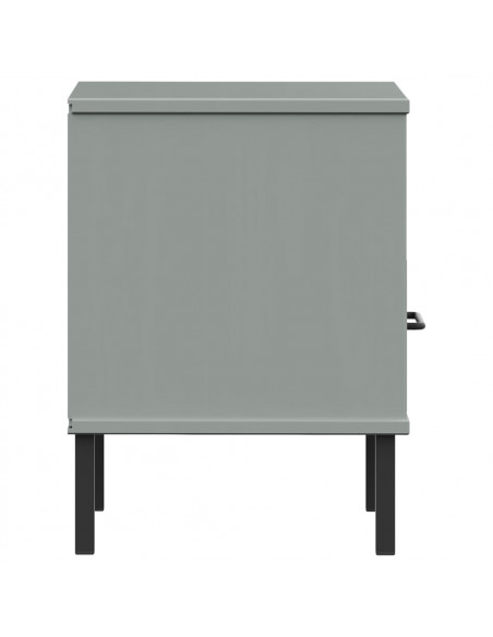 Comodino con Gambe in Metallo Grigio Legno Massello Pino OSLO