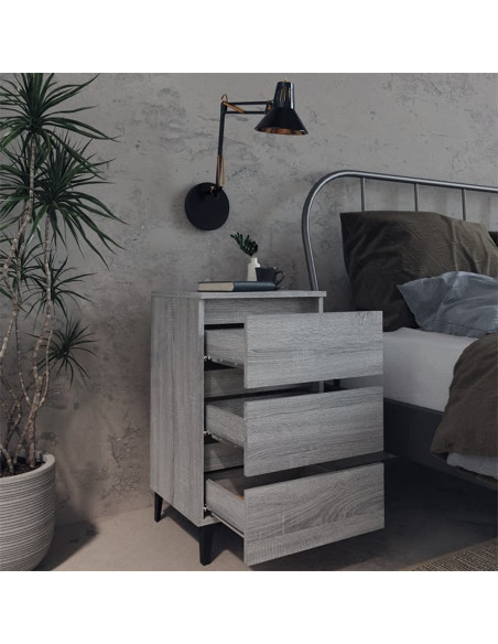 Comodino con Gambe in Metallo Grigio Sonoma 40x35x69 cm