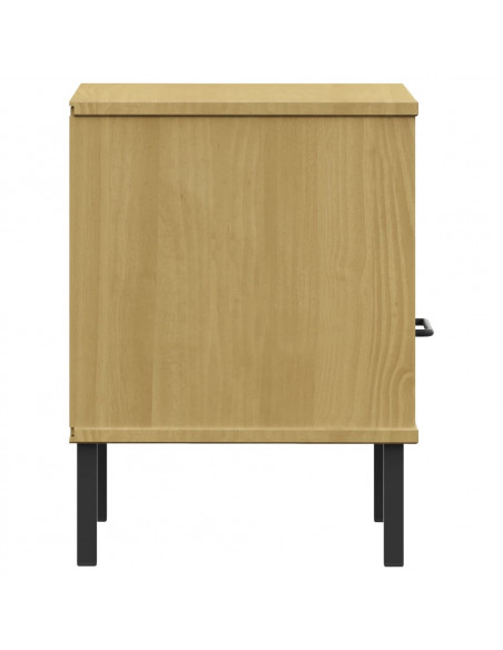 Comodino con Gambe in Metallo Marrone Legno Massello Pino OSLO