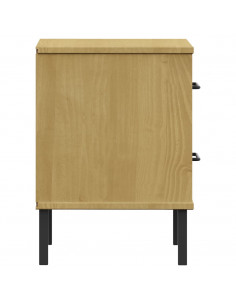 Comodino con Gambe in Metallo Marrone Legno Massello Pino OSLO