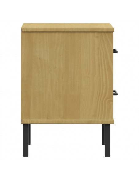 Comodino con Gambe in Metallo Marrone Legno Massello Pino OSLO