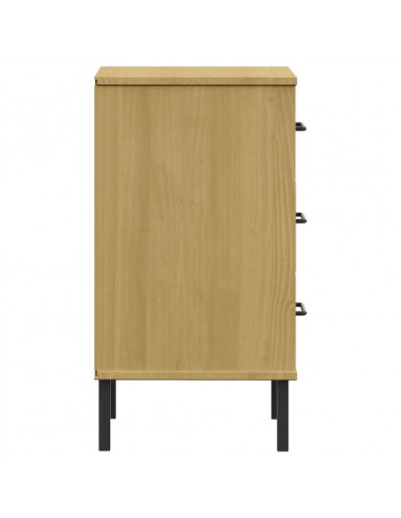Comodino con Gambe in Metallo Marrone Legno Massello Pino OSLO