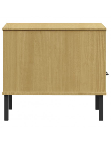 Comodino con Gambe in Metallo Marrone Legno Massello Pino OSLO