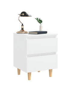 Comodino con Gambe in Pino Massello Bianco 40x35x50 cm