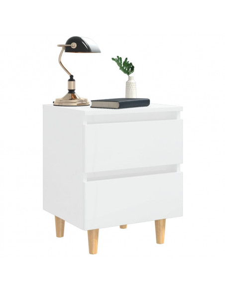 Comodino con Gambe in Pino Massello Bianco Laccato 40x35x50 cm