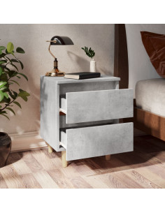 Comodino con Gambe in Pino Massello Grigio Cemento 40x35x50 cm