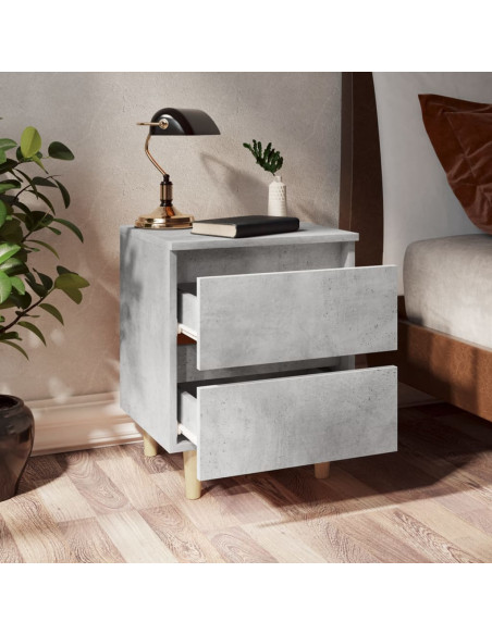 Comodino con Gambe in Pino Massello Grigio Cemento 40x35x50 cm